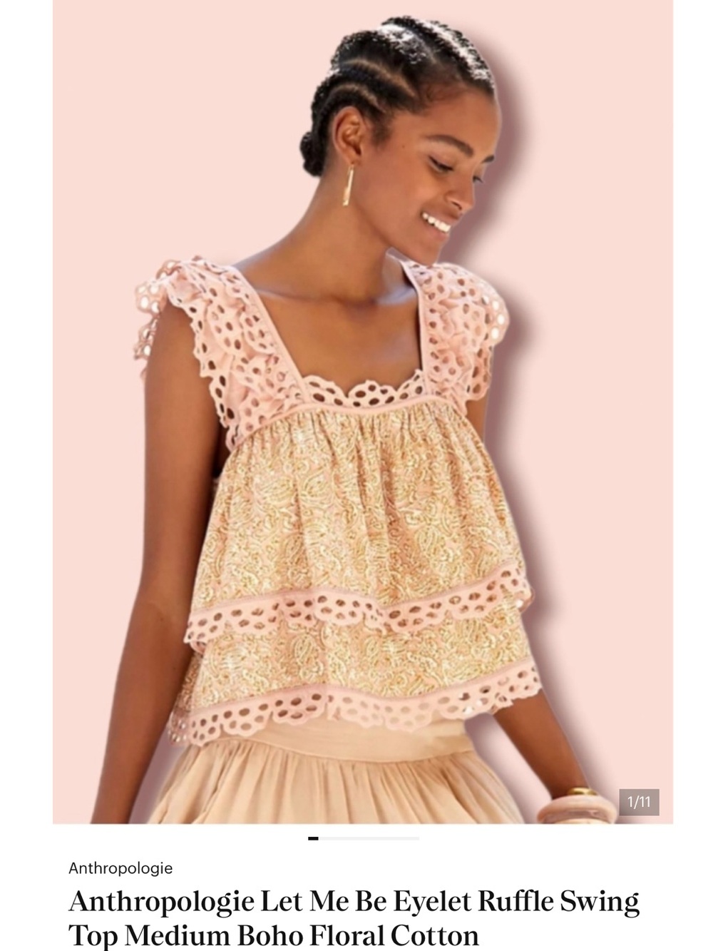 Anthropologie Let Me Be eyelet swing top